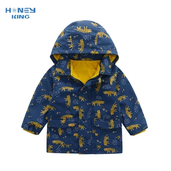 HONEYKING, детско непромокаемое палто от изкуствена кожа, якета за момчета, детски ветровка с качулка с цип, детско палто с принтом, детски блузи, непромокаеми