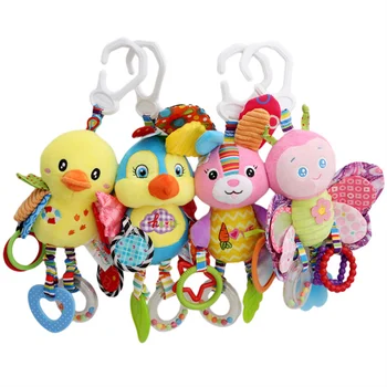 Бебешки дрънкалки с животни, кукли за обучение на лишени от способността на новороденото, детска количка, легло, окачен звънец, плюшени играчки 0-12 месеца играчки за деца