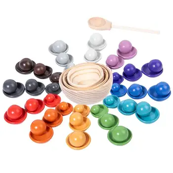 Играчка за сортиране на цветни знания Цветни топчета, за да подреди в чинийка, дървени подходящи играчките за ранно обучение, развиване на забавление, цвят