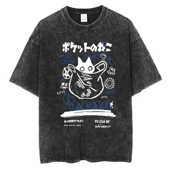 Нова тениска с изображение на Манга, Сладки Котенца торба, тениска с принтом y2k Harajuku, Мъжки И дамски Тениски Оверсайз, Висококачествени Памучни Блузи