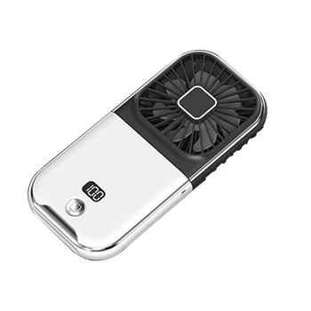 1 бр. мини преносим външен ръчно фен на шийката на вентилатор USB Акумулаторна сгъване на 180 ° безжичен настолен вентилатор Бяло и черно