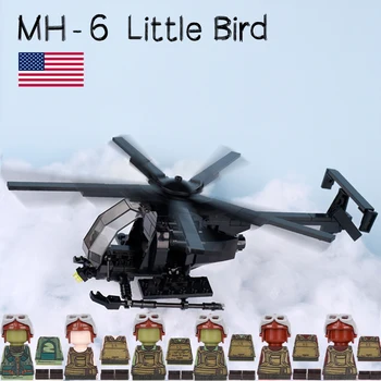 202 бр., модерен армейски хеликоптер САЩ MH-6 Little Bird, градивен елемент, фигурка на войник-пилот, детски играчки, стикер на дрехи, тухли с принтом