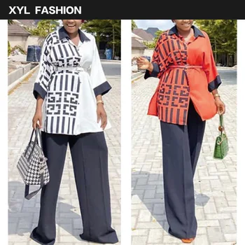 2021 Дашики, африканска облекла за жени, 2 цвята, нов модерен костюм (риза, топ и панталон), комплект дрехи в африканския стил за една дама