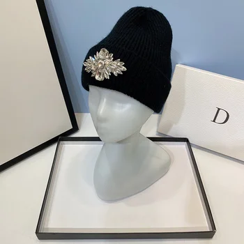 2023 Зимни шапки за жени, възли луксозни шапки с кристали, дамски шапки-тюбетейки, черна градинска облекло Gorras Gorro