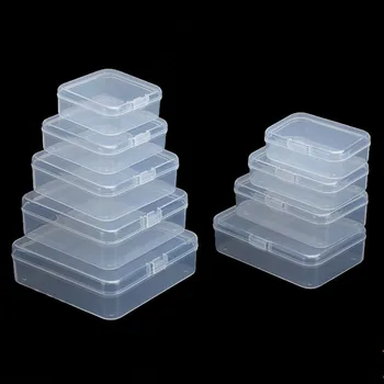 50 бр./лот Мини кутийки от прозрачна пластмаса, калъф за съхранение на бижута, контейнер, опаковъчна кутия за обеци, пръстени, мъниста, събиране на малки предмети
