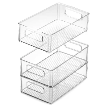 6 бр. прозрачни пластмасови кутии за съхранение на Спестяване на пространство фризер органайзер за кабинет, Баня, кухня