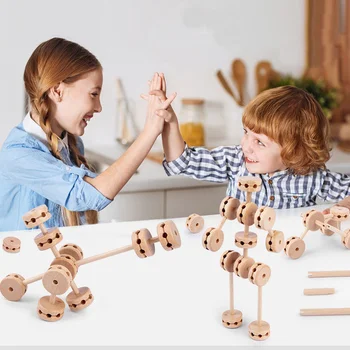 60 бр. детски играчки Монтесори с дървени инкрустации, строителни блокове, детски забавни играчки за деца, сглобяеми играчки-пъзели