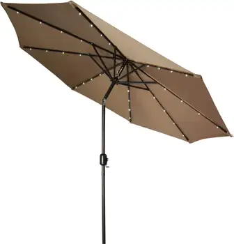 9 ' Луксозен чадър за вътрешен двор с led подсветка на слънчеви батерии, кафяв