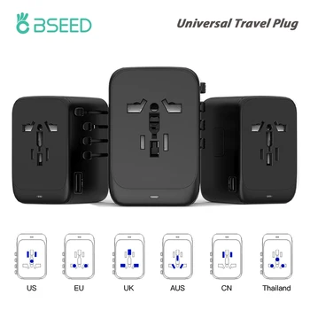 BSEED Универсален Адаптер за пътуване, Универсално Зарядно Устройство за пътуване с 65 W USB и Монтиране на зарядно устройство Type C За САЩ, ЕС, Великобритания, Штекерной зареждане PD