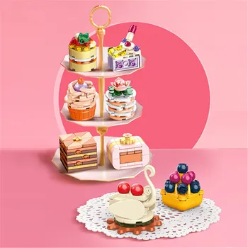 JAKI Торта Тухли Град Творчеството Десерт Храната е Скъпа Модел Украса на Масата е Съвместим Със Строителни Блокове Играчка за Момичета, Детски Подарък