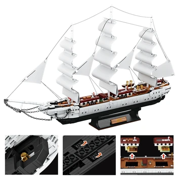 MOC Творчески пиратски кораб Бял лебед Пиратски кораби Строителни блокове Идеи серия Тухли, Играчки със собствените си ръце за Коледни подаръци за деца
