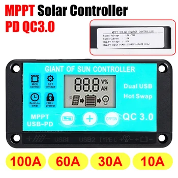 MPPT Слънчев Контролер за зареждане на 12 v/24 В 10-100A Мултиплен Защита LCD ДИСПЛЕЙ Бързо Зареждане на 3,0 Зарядно Устройство Слънчев Регулатор С товар