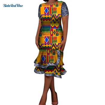 Африкански рокли за жени с къс ръкав, рокли в стил мозайка с восъчен принтом от Басейн Riche, елегантни рокли в африканския стил дашики, wy7284