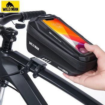 Велосипедна чанта WILD MAN 1,8 л с рамка и предната част на тръбата, велосипедна чанта, водоустойчив калъф за телефон, държач, 7-инчовата чанта със сензорен екран, аксесоари за велосипед