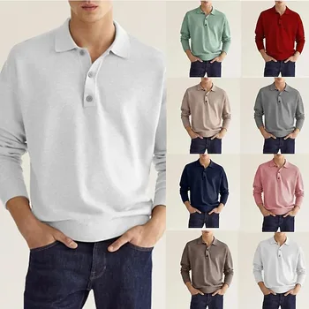 Гореща разпродажба 2023 г., мъжки t-shirt, есента случайни топ с дълъг ръкав и V-образно деколте и копчета, мъжки t-shirt