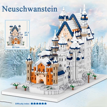 Градски Изглед към улицата Замъка Нойшванщайн Архитектура Микро Строителни Блокове Германия Лебед Каменни Тухли Играчки за Коледни Подаръци за Деца