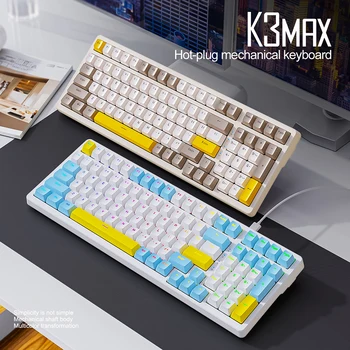 Детска клавиатура K3 MAX с RGB подсветка, механична клавиатура, USB порт, детска клавиатура, 19 светлинни ефекти, 100 клавиш за настолни PC геймър