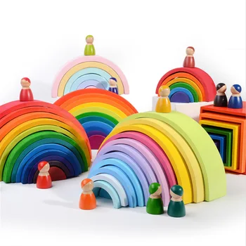 Детски Играчки Преливащи Строителни Блокове На Дървени Играчки За Деца Творчески Дъгата Чейнджър Монтесори Развитие Играчка За Деца