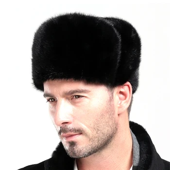 зимна шапка-ушанка за мъже, шапки от естествена кожа кадифе, кожа предпазва ушите, достатъчно топло руска ушанка, шапка-бомбер от естествена кожа