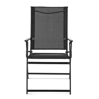 Квадратен комплект от 2 сгъваеми столове за тераса от неръждаема стомана, черни мебели за двор sillas playa de