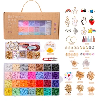 Комплект играчки от мъниста за момичета с аксесоари, изделия от глинени мъниста, ръчно изработени, артистична изработка на гривни, колиета, бижута комплект, подарък за рожден ден