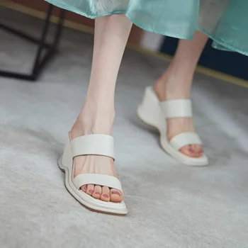 Корейски Дамски Чехли, Лятото на 2022, Нови Модни Дамски Джапанки на танкетке средни (3-5 см), Zapatos De Mujer, Дамски чехли за улицата