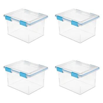 Кутия с тампони Sterilite 32 Кв., прозрачно основата и капака, синьо аквариум, комплект от 4