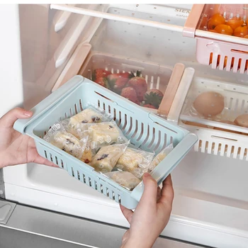 Кухненски шкаф за съхранение на плодове и продукти Пластмасов прозрачен органайзер за хладилник, чекмеджето под рафта, стойка за рафтове, шкаф за хладилник