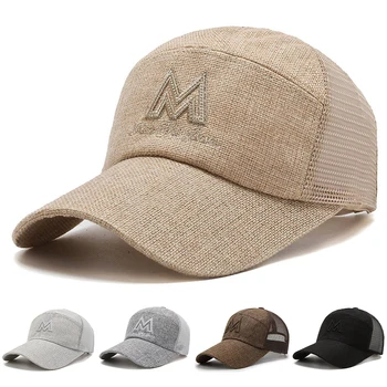 Летни ленени окото бейзболни шапки за мъже и жени, градинска дишаща бейзболна шапка с бродерия M, бейзболна шапка унисекс, на сухо спортни шапки за татко от слънцето