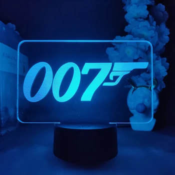 Лого на филма 007 3D лека нощ за декориране на спалня, готин коледен подарък, led лампа, атмосферата на партито по случай рождения ден на гаджета, художествено осветление