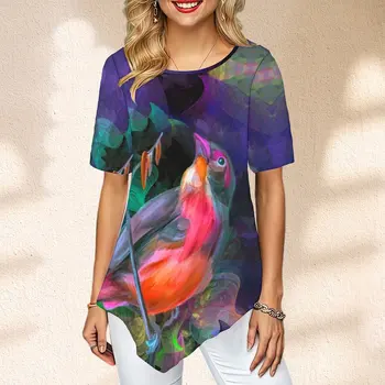 Лятна дамска Тениска с Птичи Графичен Принтом, Тениска с Къс ръкав Y2k, Градинска Дрехи, Реколта Блузи De Verano Mujer 2023