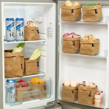 Моющийся крафт хартиена торба, кухненски органайзер за хладилник, дебели многократна употреба сгъваема пакет за съхранение на козметични опаковки за хранителни продукти