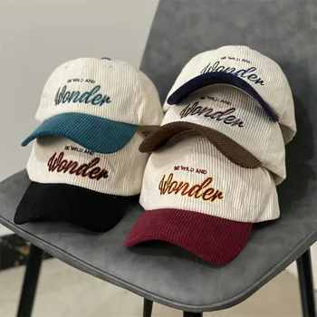 Мъжка бейзболна шапка, вельветовые памучни шапки в стил мозайка, дамски зимни шапки с бродерия букви, есенна дебела топла ежедневни шапка с козирка