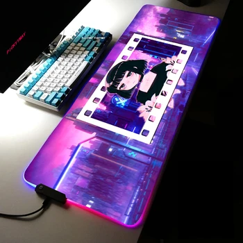 Неонови цветове RGB геймърска подложка за мишка Голяма подложка за мишка, размер XXL, голяма подложка за клавиатура, компютърна мишка подложка за момичета, тенис на игра мат с подсветка
