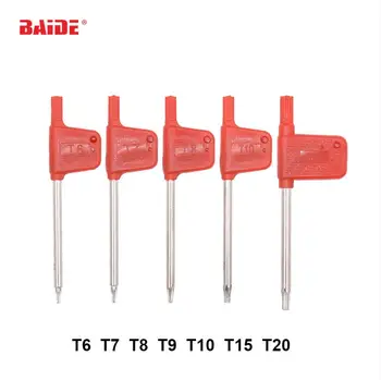 Нов T6 T7 Т8 T9 T10 T15 T20 Torx отвертка, гаечен ключ Малък червен флаг отвертка за инструменти с ЦПУ 200 бр./лот