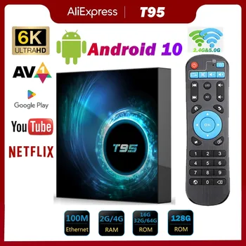 Нов T95 TV Box Android 10 4 GB 64 GB 128 GB Allwinner H616 Четириядрен 6K HD 3D H. 265 Ethernet 2,4/5G Двойна WIFI BT 5,0 Телеприставка