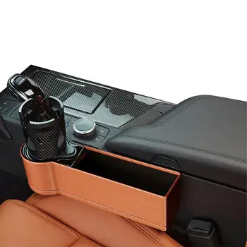 Органайзер за запълване на празнината в автокресле Кутия за съхранение на разделящото пространство в колата на предната седалка конзола от изкуствена кожа с двойно подстаканником Здрав автомобил джоб
