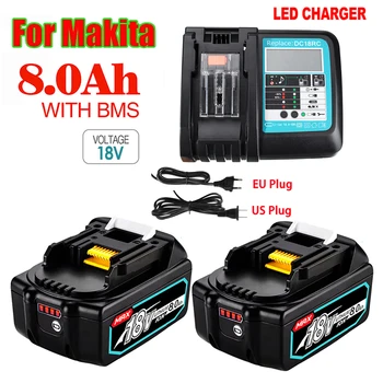 Оригинална Батерия 18V Makita 8000mAh 8.0 Ah За Лаптопи С led литиево-йонна батерия Заместител на 18650 LXT BL1860B BL1860 BL1850