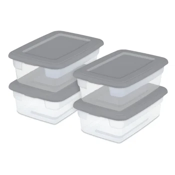 Пластмасова кутия за съхранение с капацитет от 3 литра, сив и прозрачен, на 16 места