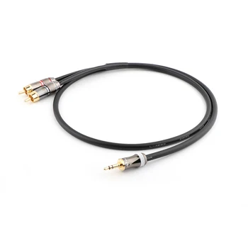Помощен аудиоадаптер от 3,5 мм до 2RCA стерео с 3.5 мм разветвительный AUX кабел RCA Y-образен кабел за високоговорители за смартфон таблет