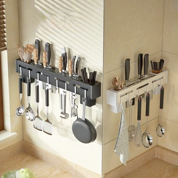 Стенен кухненски рафтове за съхранение на ножове, лъжици, окачен на притежателя, пръчици за хранене, подправки, алуминиеви кухненски принадлежности, Органайзер за съхранение