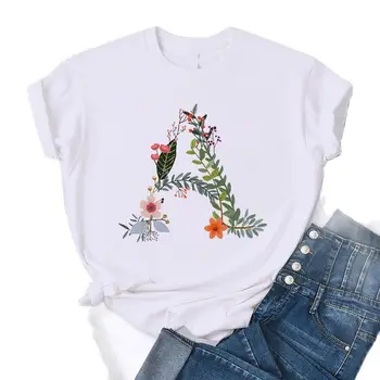 Тениска с цветен модел от 26 букви, на английски език-азбука, цветен принт, корейската версия, с модерна риза с къси ръкави за момчета и момичета, детски
