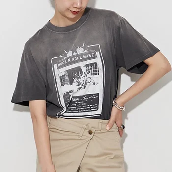 Тениски с принтом под формата на огледално букви Роулинг, дамски тениски с текстурированным кръгло деколте и къс ръкав, ежедневни блузи за творчество в стил хипстер