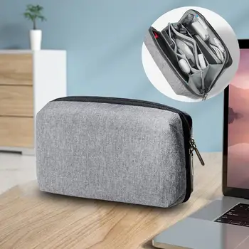 Чанта за електронни аксесоари универсална водоустойчива с дръжка, малки множество джобове, чанта-органайзер за слушалки, USB кабел