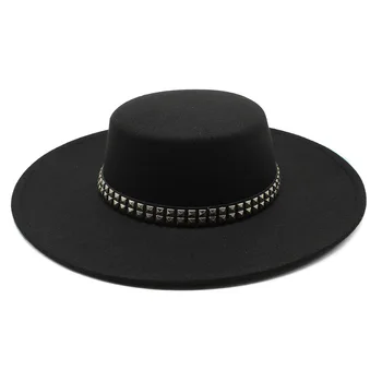 шапки за жени, шапка с плоски широки полета 9,5 см, Луксозна мъжка шапка, джаз фетровая шапка, дизайнерски безплатна доставка, черни очаровашки за жени, елегантни